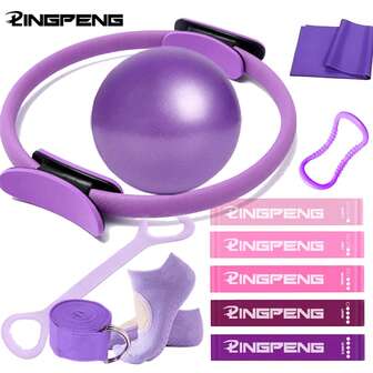 12 pezzi Set Pilates per donna - Comprende anello Pilates, palla e 5 fasce di resistenza, adatto per allenamento principianti a casa