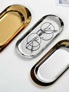 1pc/3pcs Gold Eid Mubarak Oval Stainless Steel Tray, Drink Coaster, Desktop Organizer, Metal Plate For Dessert, Snack, Jewelry - Multicolor - View 11