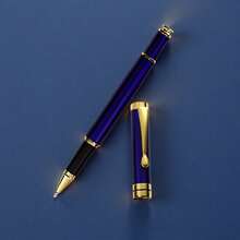 高端行政蓝色圆珠笔/重金属圆珠笔/高级蓝/黑色墨水 - 书写流畅/商务人士及公司礼品/营造极致办公氛围及男士礼品/畅销日记本及签名笔 - 藍色 - 查看 4