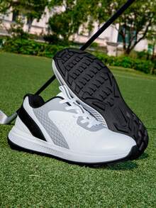 Zapatos de golf para hombres, estilo clásico de negocios profesional de unicolor, cuatro estaciones con cordones antideslizantes para deportes al aire libre, parte superior de cuero y suela de goma con plantilla de EVA. Adecuado para el uso diario de negocios - Blanco - Ver 4