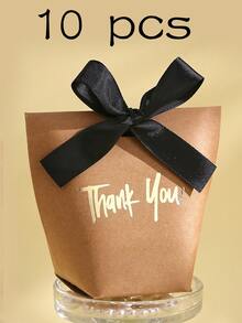 10 High-End Paper Gift Boxes, Elegant Golden Thank You Text, And Exquisite Ribbons, Perfect For Daily Gifts, Wedding Small Gift Packaging, Party Gift Boxes, Holiday Gifts, Etc.,