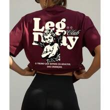 T-Shirt 100% Cotton Gym Fitness Workout Weightlifting Women's Leg Day Club - bor - Xem 1