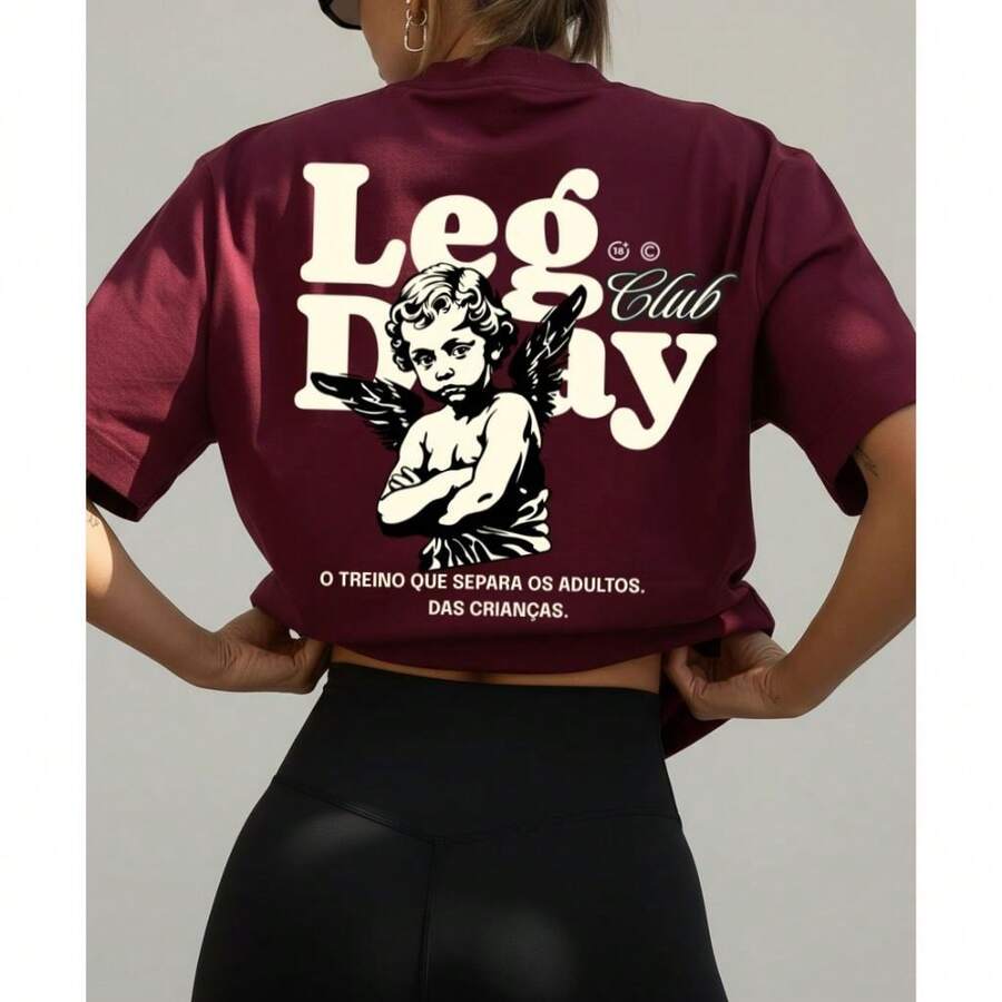 T-Shirt 100% Cotton Gym Fitness Workout Weightlifting Women's Leg Day Club - bor - Xem 1