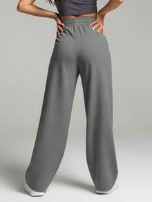 Wide Leg Pants With Flare Leg, Sophisticated Fit, Structured Style, High , Contemporary, Casual, Comfortable, Modern, Chic - 灰色 - 查看 2