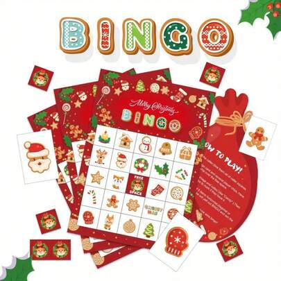 Christmas Bingo Game Cards - Festive Family Party Game For Holiday Gatherings, Joyful Interactive Party Activity For Christmas Gatherings, Features Festive Designs, Complete Holiday Party Game For Family Fun
