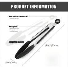 1/2 Pcs Stainless Steel Kitchen Tongs With Silicone Tips, 8-Inch TongsHeat Resistant For Cooking, BBQ, Grilling, And Salad Serving - Black - View 6