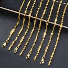 1pc 14K Gold Plated Copper Textured Chain Necklace, Shiny Hip-Hop Style Design, Suitable For Men And Women Everyday Wear - Gold - View 2