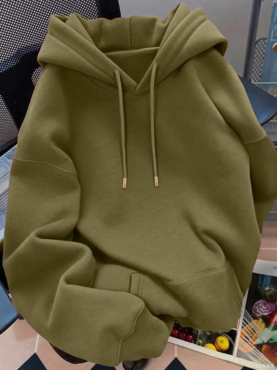 Sudadera con Capucha de Diseño Clásico para Mujer - Cordones y Bolsillo Frontal, Estilo Casual - Verde militar - Ver 1