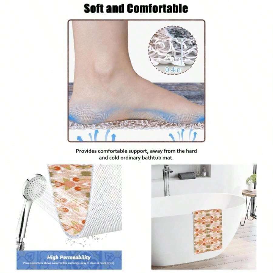 Tapete de ducha retro antideslizante de 45, 91, 4 con patrn geomtrico para bao, tina de PVC, para bao de secado rpido - 36" x 18" (Rectangular) - Ver 1