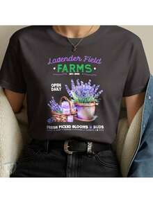 Lavender Field T-Shirt | Artistic Print With Flowers And Countryside Scent - Black - View 2