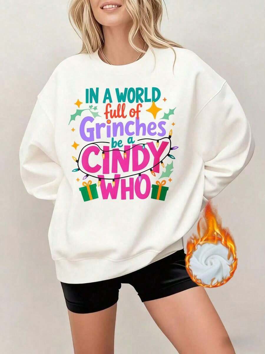 Christmas Outfit WomenIn A World Full Of Grinches Be A Cindy Who Christmas Sweatshirt Women Holiday Gift Present Sweater Festive Christmas FitHappy Christmas, Ladies' Warm And Thick Round Neck Long Sleeved Hoodie. Loose And Comfortablechristmas Sweater Women - 白色 - 查看 1