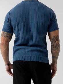 TRICOT DE LUXO Men's T-Shirt/Knit Sweater With Embossed Details, Chic, Lightweight, Textured, High Quality, Spring, Summer, Autumn - 霧霾藍 - 查看 3