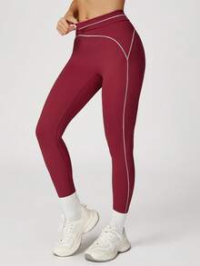 MASKERT Conjunto de Yoga Feminino Sem Costura, 2 peças, Top Esportivo e Legging, Roupa Esportiva Altamente Elástica, Confortável e Suave para a Pele - Vermelho - Ver 6