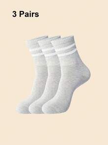 1/3/5/6双装条纹图案男女通用情侣运动袜，中筒袜，春夏假日礼物，秋季 - 彩色 - 查看 9