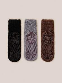 1/3/5双装男士多色地板袜，秋冬加厚抓绒成人保暖家居袜，防滑睡眠袜，简约百搭短袜，舒适袜 - 彩色 - 查看 16