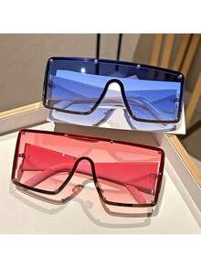 Oversized One-Piece Fashion Glasses Rivet Fashion Shield Gradient Lens Big Frame Glasses Party - màu xám hồng - Xem 4