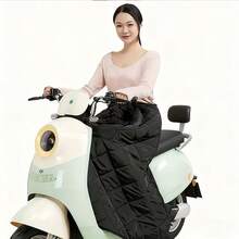 1pc Fleece Motorcycle Leg Windshield Skirt, Easy Installation, Front Large Pocket, Windproof & Warm (Can Also Be Used As Wheelchair Blanket), Waist Elastic Band For Winter Riding, Black, Suitable For Electric Scooters