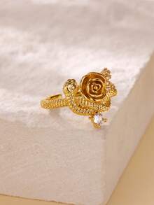 Vintage Stainless Steel Serpentine Flower Crown Rings For Women Mom, Cubic Zirconia 18K Gold-Plated Anti Fading Ring, Wedding Jewelry Prom Accessories, Christmas And Valentine's Day Gifts