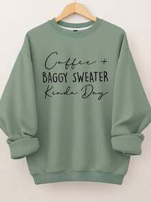 Christmas Outfit WomenEMERY ROSE Plus Size Women's Bright Pink Christmas Santa Reindeer Snowman & Letter Print Crew Neck Sweatshirt - Cozy Casual Long Sleeve Pullover For Fall & Spring, Graphic Sweater, Festive Attire, Festive Letters Design,Loose And Comfortablelong Sleeve Tops Women Thanksgiving Outfit Women - 橄欖綠 - 查看 12
