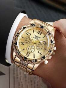 4件套男士石英表套装：经典合金表带，多种款式设计。佩戴舒适耐用，是父亲节送给父亲或祖父的贴心孝顺礼物，适合日常散步和家庭聚会。 - 彩色 - 查看 7