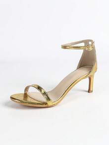 女士高跟凉鞋，方头，金色细跟，系带，时尚性感，优雅高跟鞋 - 金色 - 查看 7