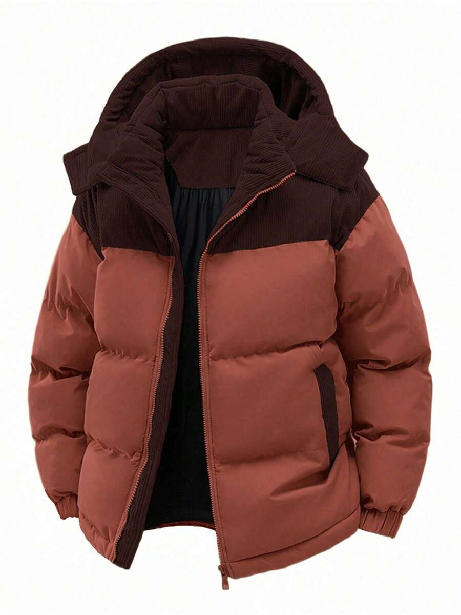 男士秋冬撞色加厚保暖户外运动休闲连帽羽绒服