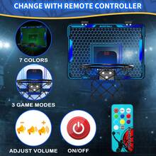 Mini Basketball Hoop With LED Lighting, Electronic Scoreboard, 3 Modes, Over Door Mount, Gift For Kids & Adults - Blue + Remote Control - View 4