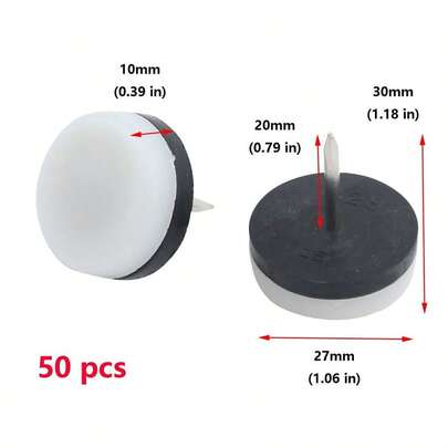 50pcs 1-Inch Nail On Cushioned Furniture Glides For Wooden Furniture Legs Heavy Duty Double PAD