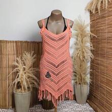 Beach Cover-Up With Fringe And Ocean Wave Pattern - Coral Pink - View 1