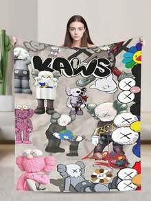 1Pc Kawss Kawaii Kaw Blanket Anime Lovers Gift Idea - Luxuriously Soft Flannel Blanket For Couch, Camping & Travel Adventures - 黑色 - 查看 3