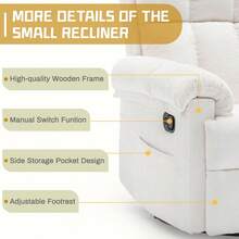 Recliner Chair, Swivel Rocker Recliner Chair For Adults, Small Recliners For Small Spaces, Upholstered Manual Recliner With Side Pockets,  Rocking Chair For Living Room, Chenille, Beige - 米色 - 查看 2