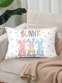 1/2 件装复活节兔子装饰抱枕套，50*30厘米，复活节快乐兔子彩蛋枕套，拉链涤纶抱枕套，适用于家居装饰，2026年复活节家居装饰，复活节家居装饰，办公室，汽车，沙发装饰，不含枕芯的抱枕套 - 復活節兔子 - 查看 5