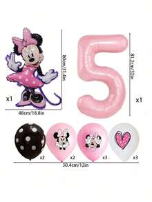 12件套米妮主题生日派对装饰，家庭和学校聚会装饰，乳胶气球和铝箔气球套装