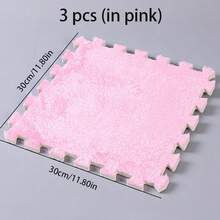 3 Pcs / Jigsaw Carpet For Living Room Sofa, Square Puzzle Floor Mat, Bedroom Bedside Solid Color Non-Slip Mat, Plush Ground Covering - Multicolor - View 12