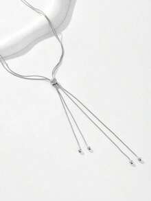 1pc New Fashion Adjustable Y-Necklace With Snake Bone Chain Design, Versatile Sweater Necklace - Silver - View 5