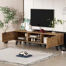 Modern TV Unit With 2 Doors And 2 Open Compartments – 160.5 X 35.5 X 45 Cm - Wood Color - View 5