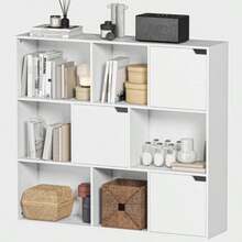 Homcom Bookcase, 9 Cube Compartments, 3 Doors, 6 Open Shelves, Living Room, Bedroom, Particleboard