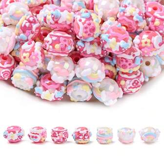 10pcs Acrylic Hand-Painted Beads Assorted, Pink Girly Colorful Hand-Painted Heart/Cherry/Bow Accent Beads, Creative DIY Beading Craft, Colored Beads Suitable For Bead Pens, Keychains, Bracelets, Jewelry Accessories, Arts And Crafts