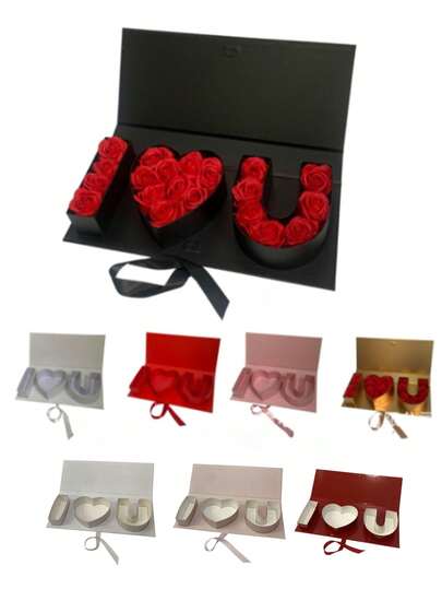 1pc "I Love You" Floral Letter Combination Gift Box, Paper Floral Display Box, Suitable For Special Occasions, Available In Multiple Colors, Elegant Design, Holiday Party Supplies