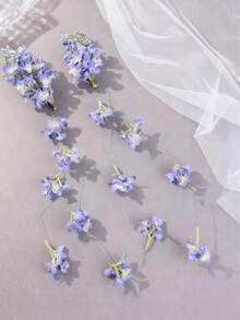 1 Set Floral Headpiece, Bohemian Bride Robe Styling Hair Accessories, Blue Flower Tassel Hair Clip & Hairpin Set Valentine's Day Accessories - Multicolor - View 2