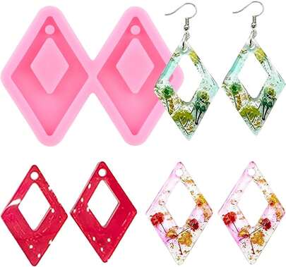 MIYAHOUSE Resin Earring Molds Rhombus Silicone Earring Molds Jewelry Epoxy Resin Molds For DIY Women Earring Keychain Pendant Making Necklace Dration Craft