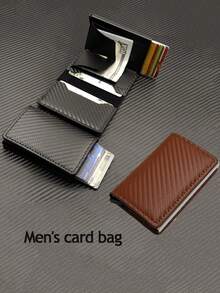 1pc Men's Anti-Theft Ultra-Thin Carbon Fiber RFID Automatic Pop-Up Card Aluminum Alloy Bank Card Wallet - Multicolor - View 6