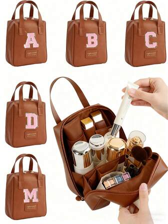 1pc This Multi-Functional Travel Makeup Bag Is A Beauty Organizer, Bathroom Toiletry Bag, Portable Tote Bag, Large-Capacity Makeup Brush Organizer, Waterproof Organizer, DIY Letter Makeup Bag, Perfume Organizer, Suitable For Toiletries, Colored Pencils, Eyeshadow Brushes, Sanitary Napkins, Lipstick Organizer