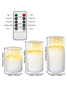 3pcs Electronic Candles, Acrylic LED Pillar Candles, Battery Powered, Optional With Remote Control Or Without Remote Control. 3-Pack, Warm Light Effect, LED Candles, LED Candles With Flame Effect, Suitable As Gift For Boyfriend - White - View 2