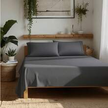 Juego de Sábanas Individual 2800 Hilos Extra Suave Premium Lisa Soft Nature - Gris Oscuro - Ver 11