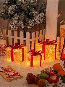 3 pezzi/set Scatole regalo illuminate per Natale, adatte per albero di Natale interno ed esterno, giardino, decorazione domestica, decorazione natalizia, Ringraziamento, matrimonio, decorazione autunnale, compleanno, festa, giardino interno ed esterno, decorazione per vacanze, decorazione di Ognissanti, decorazione da parete