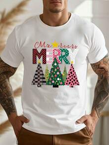 Camiseta de Verano para Hombre - Patrón de Feliz Navidad, Manga Corta Casual, Fibra Transpirable, Lavable a Máquina, Talla - Blanco - Ver 6