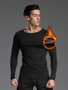 男士保暖内衣套装（2件装） - 保暖长袖打底衫，柔软隔热面料，适合日常穿着、健身、跑步、骑行和滑雪（秋冬季） - 黑色 - 查看 5