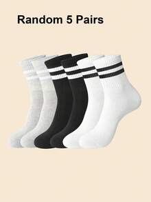 1/3/5/6双装条纹图案男女通用情侣运动袜，中筒袜，春夏假日礼物，秋季 - 彩色 - 查看 10