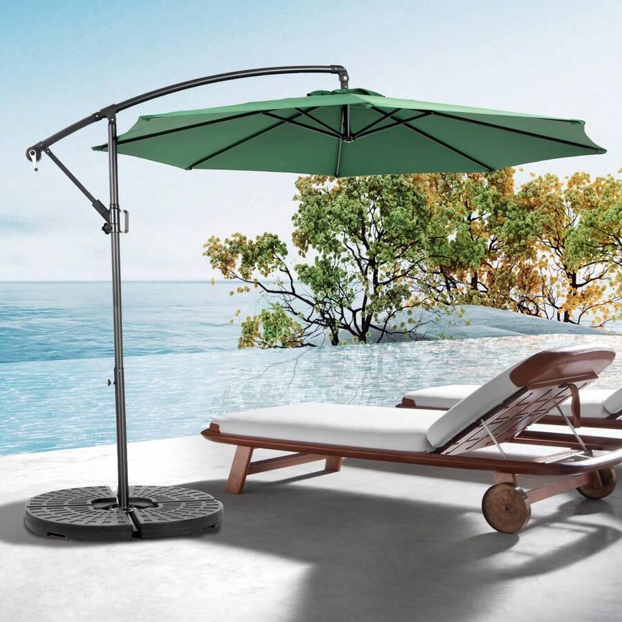 Outdoor Parasol, Stand And Base - Dark Green + Steel + Garden & Outdoor - View 1